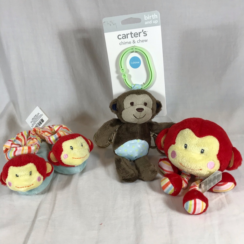 Monkey Baby Gift Set Plush Booties Rattle & Toy